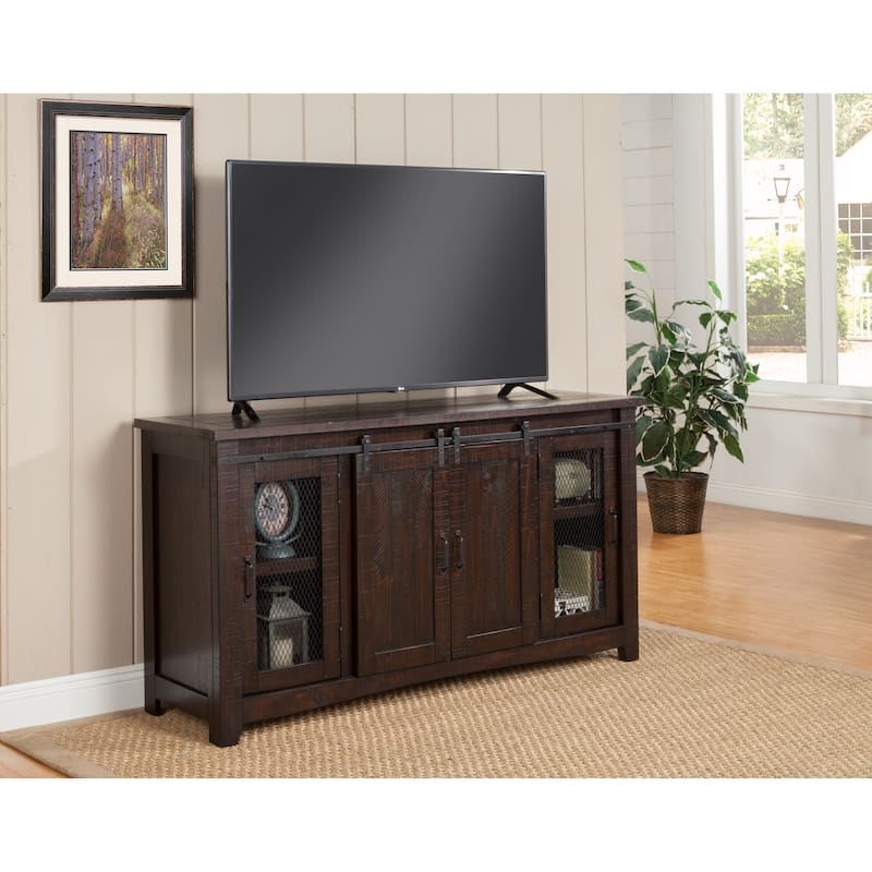 Rustic Farmhouse 65-Inch Wide Solid Wood TV Stand - Espresso