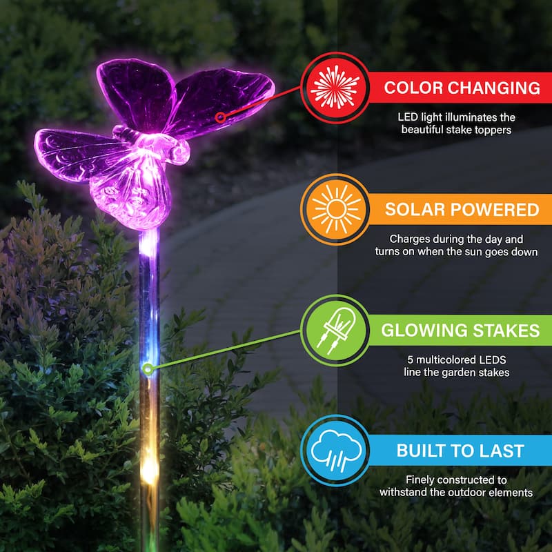 Exhart Solar Acrylic Butterfly, Hummingbird and Dragonfly Garden Stake Set of Three, 3 by 25 Inches