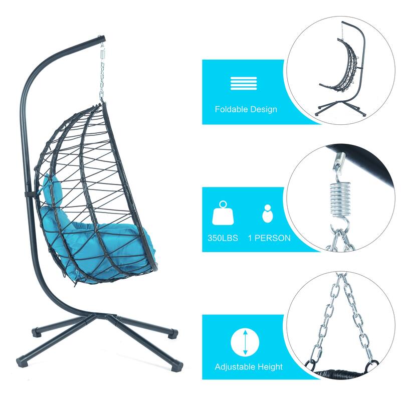 Wicker Hanging Egg Chair with Stand for Home Balcony - 77