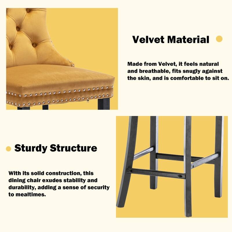Contemporary Velvet Upholstered Counter Bar Stools Set of 4