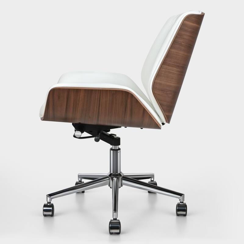 White Silver and Walnut Adjustable Height Swivel Rolling Conference Office Chair