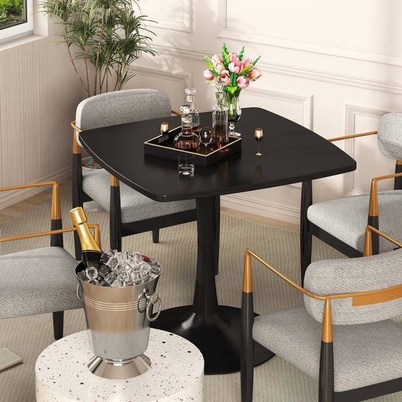 31.5" Modern Kitchen Dining Table for 2-4 Persons, Square Dinner Table, Leisure Table with Metal Pedestal Base