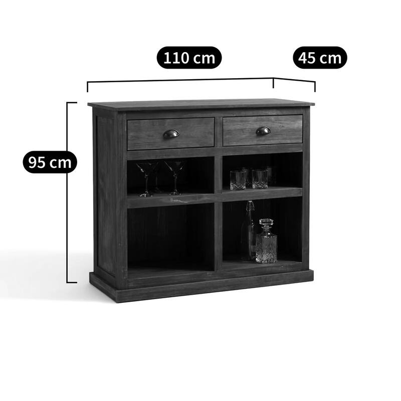 Lunja Solid Pine 2-Drawer Bar Cabinet - N/A