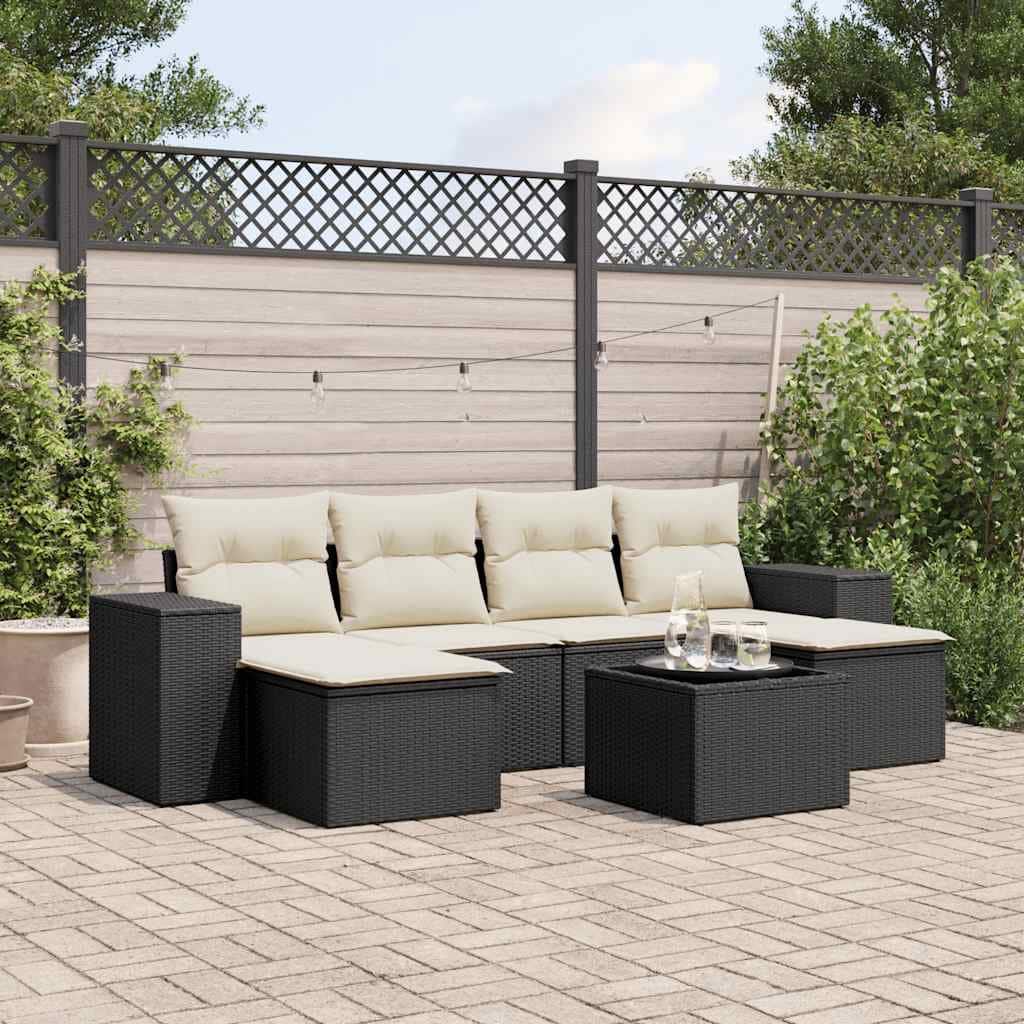vidaXL Garden Sofa Set Black and Cream White - 24.4 x 32.7 x 27.2