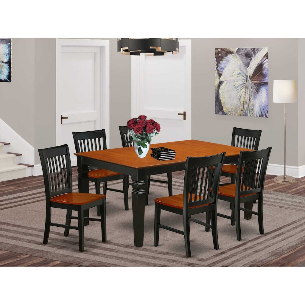 HomeStock 7-Piece Rectangle Black & Cherry Finish Solid Wood Top Dining Table with 6-Chairs with Lattice Back