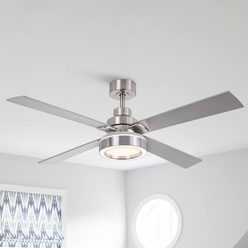 52" Modern Brushed Nickel Bedroom Ceiling Fan with Light and Remote Control - Brushed Nickel