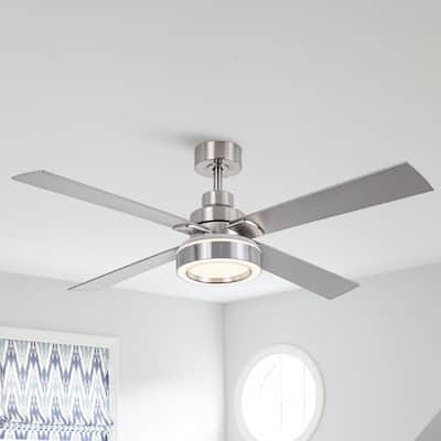 52" Modern Brushed Nickel Bedroom Ceiling Fan with Light and Remote Control