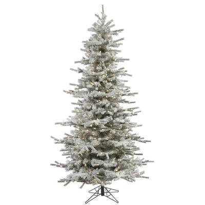 Vickerman 10' Flocked Sierra Fir Slim Artificial Christmas Tree, 1100 Pure White LED lights
