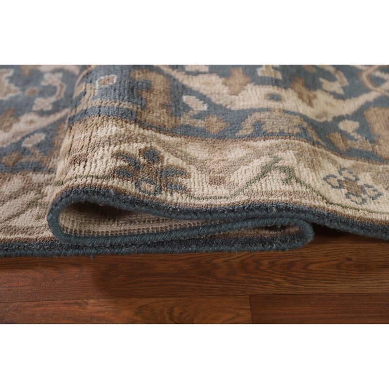 Floral Blue Oushak Oriental Runner Rug Handmade Wool Carpet - 2'8"x 9'10"