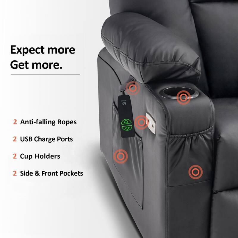 MCombo Electric Power Lift Recliner Chair with Extended Footrest, Cup Holders, Faux Leather 7507