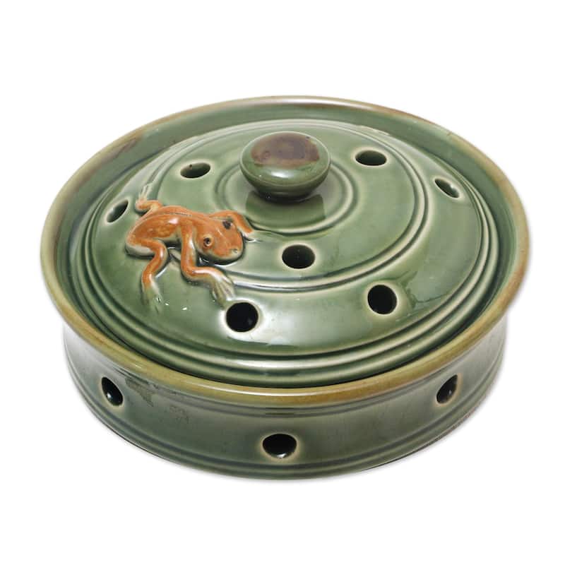 Novica Handmade Frog With Polka Dots Porcelain Mosquito Coil Holder