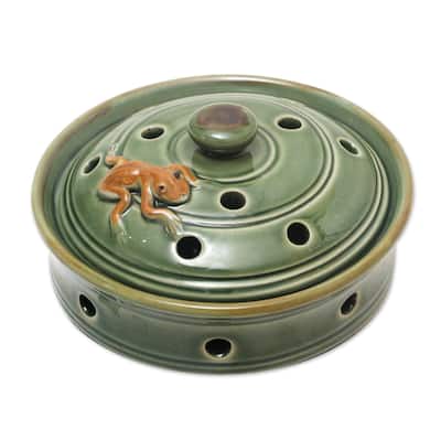 Novica Handmade Frog With Polka Dots Porcelain Mosquito Coil Holder