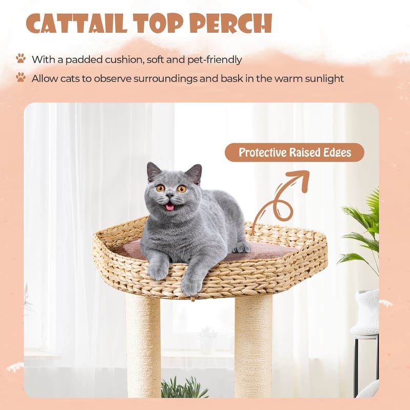 4-Layer Cat Tower with Scratching Posts Condo and Washable Cushions - 23.5" x 19" x 52"