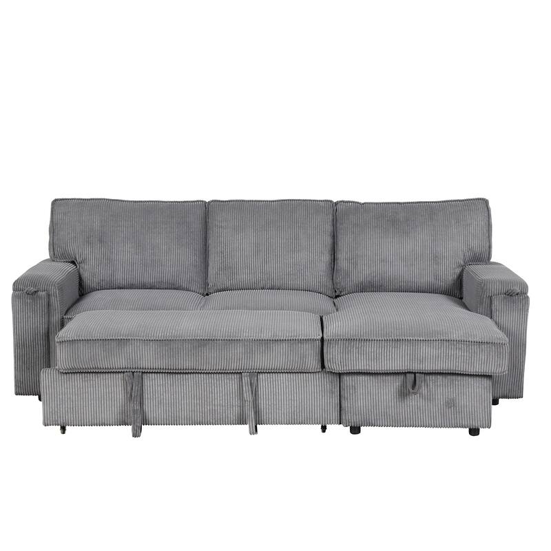Upholstery Sleeper Sectional Sofa with Storage Bags & 2 Hidden Cup Holders