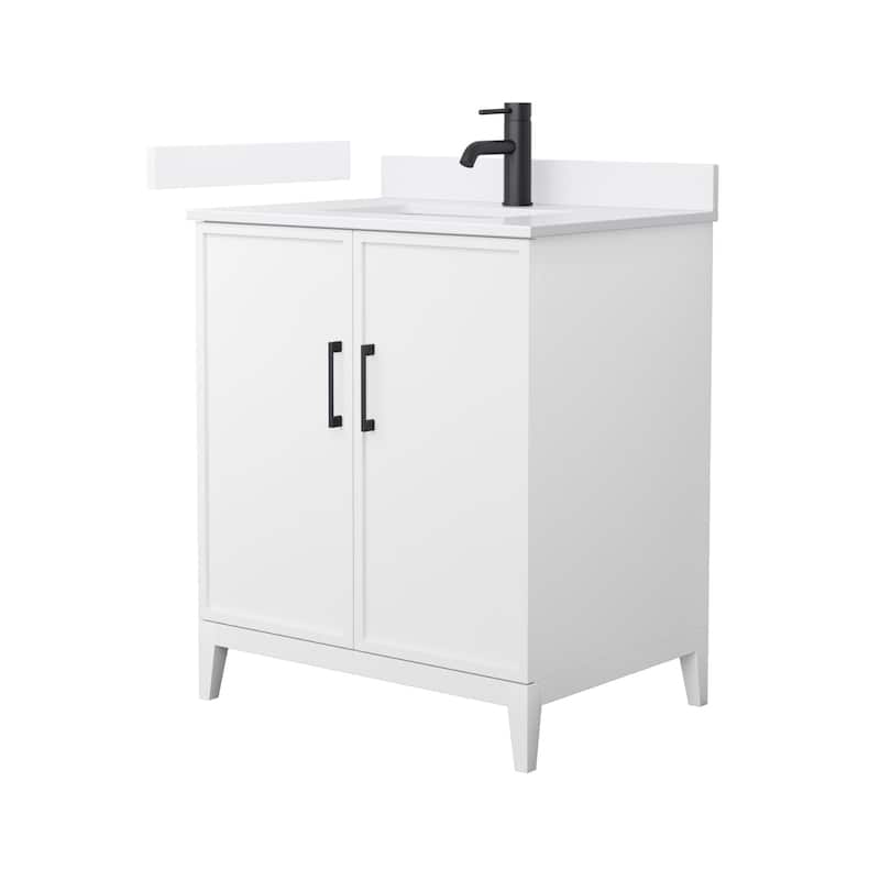 Elan 30-inch Single Vanity, Single Hole Quartz Top - White, Black Trim, White Quartz Top