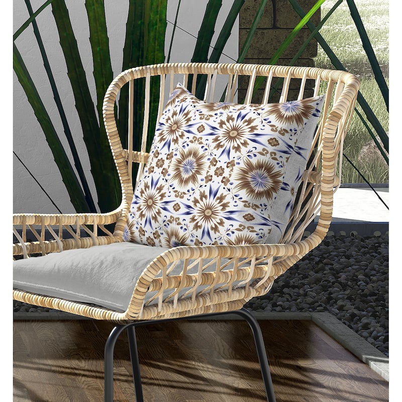 Batik Bliss Indoor/Outdoor Reversible Throw Pillow Brown and Blue