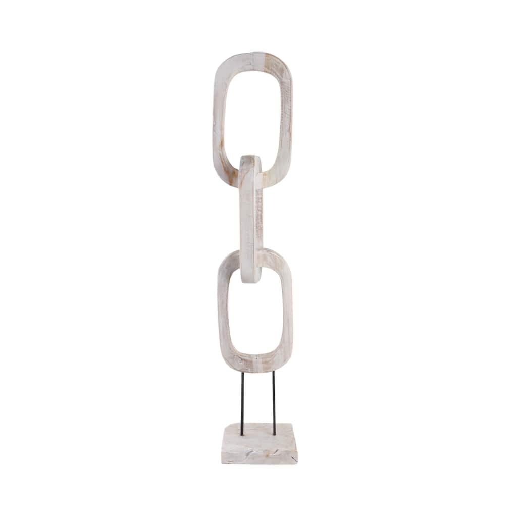 Wook and Iron Coastal Chain-Link Sculpture On Stand - 41" White - 8" x 8" x 41"