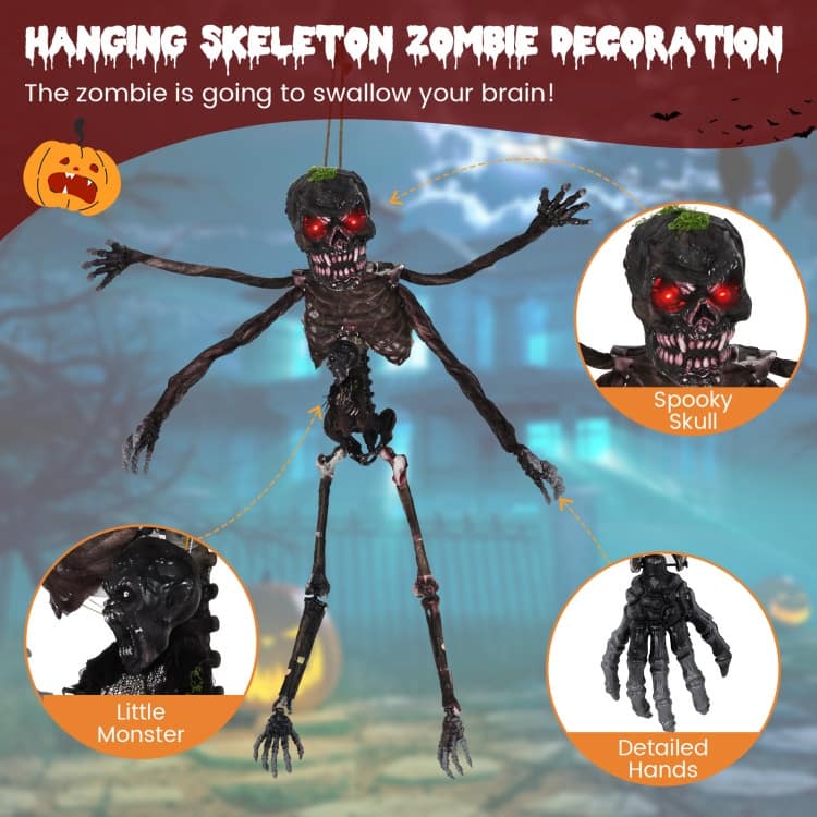 Black PE Fabric Animated Halloween Skeleton with Sound and Poseable Arms