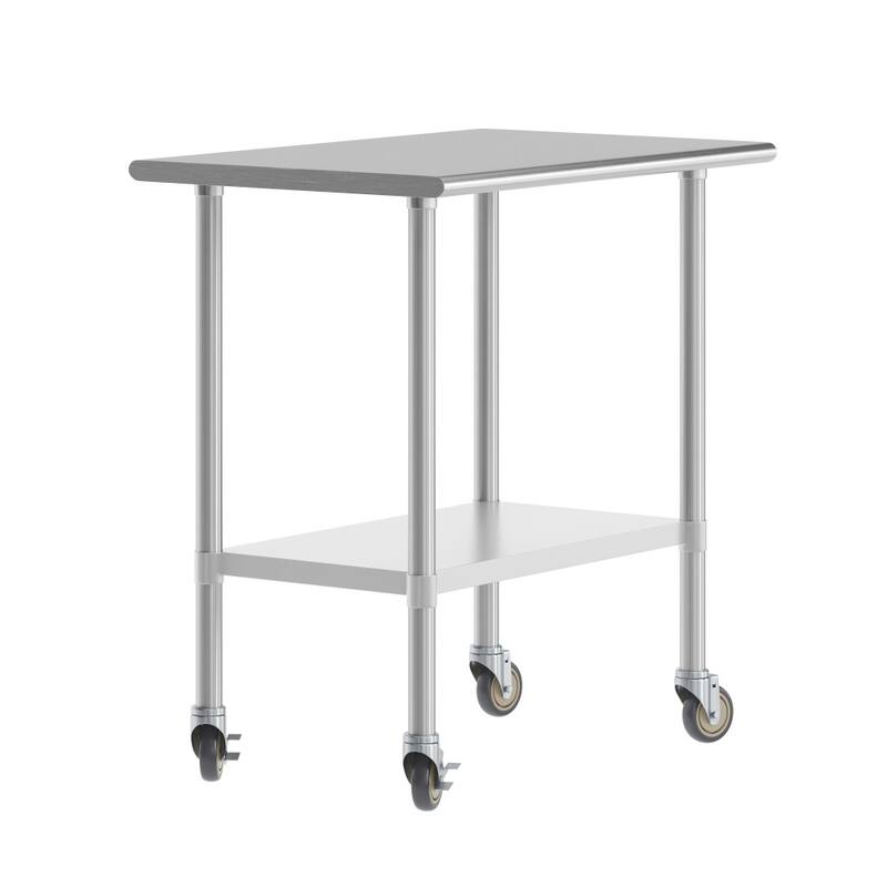 Commercial Stainless Steel 18 Gauge Worktable with Undershelf and Casters - 36" x 24"