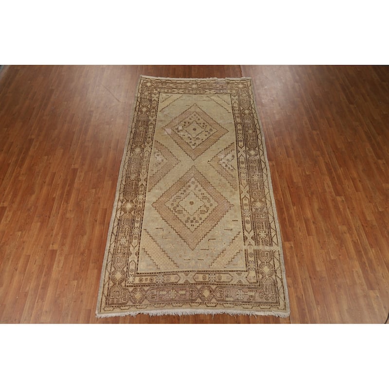 Pre-1900 Antique Vegetable Dye Khotan Rug Hand-Knotted Wool Carpet - 5'7"x 10'7"