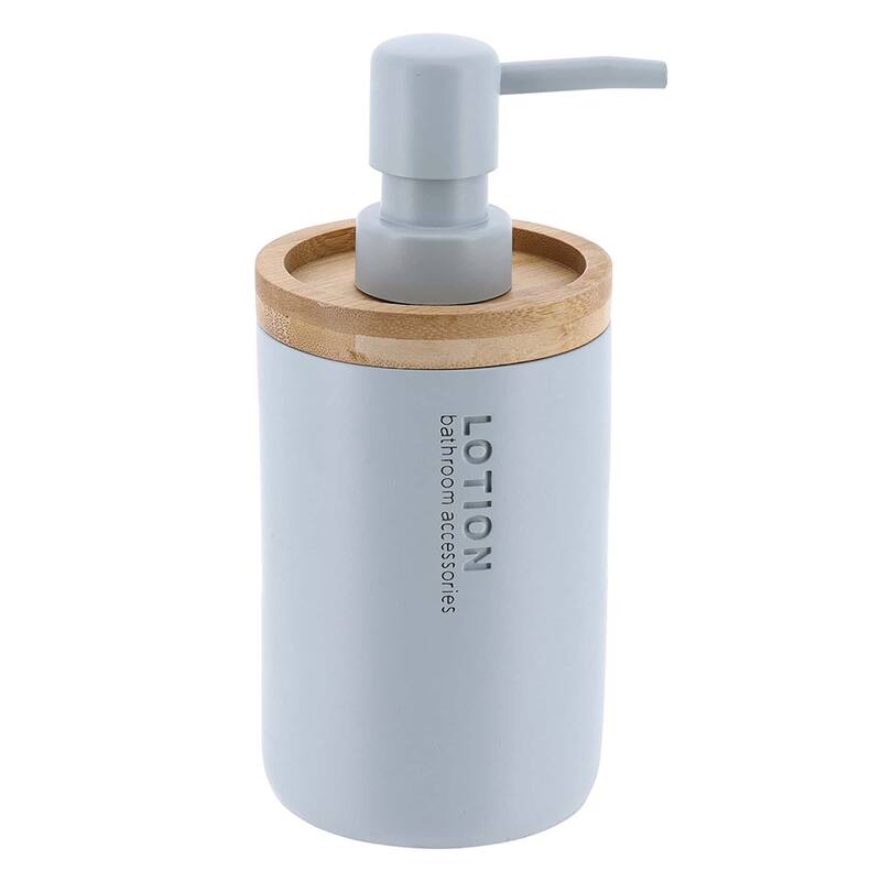 Elegant Soap Dispenser - Polyresin and Bamboo Design, Refillable Liquid Pump - 3 L x 3 W X 7 h