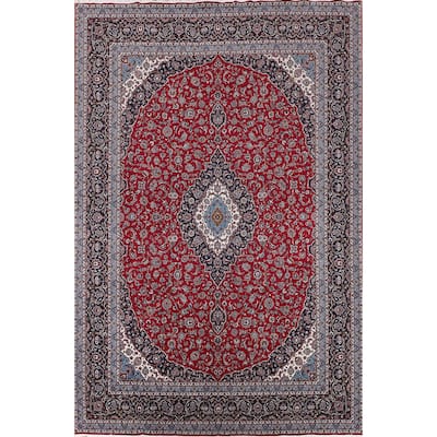Traditional Kashan Turkish Area Rug Machine-Made Living Room Carpet - 9'7" x 13'1"