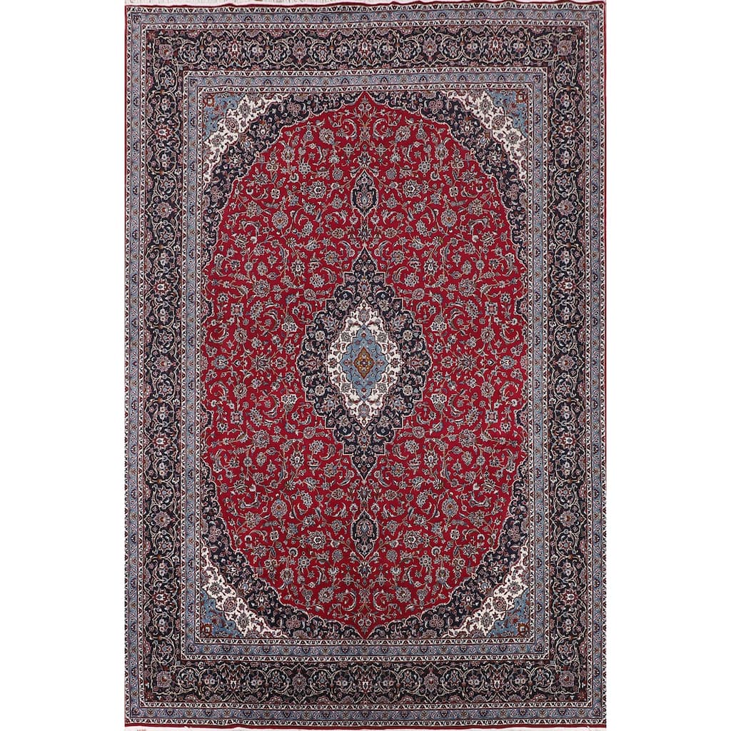 Traditional Kashan Turkish Area Rug Machine-Made Living Room Carpet - 9'7" x 13'1"