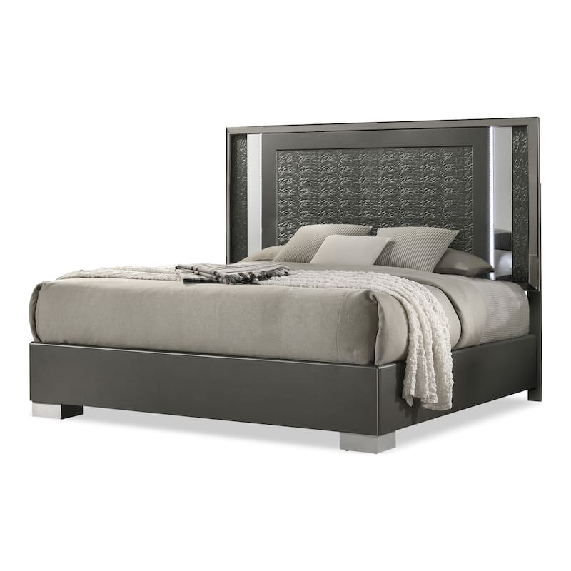 Furniture of America Iralles Modern 3-Piece Dark Grey Wood Queen Platform Bedroom Set with LED Light