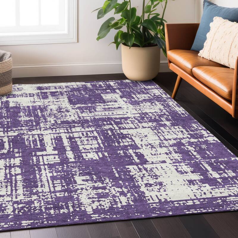 Machine Washable Indoor/ Outdoor Chantille Solid Abstract Rug