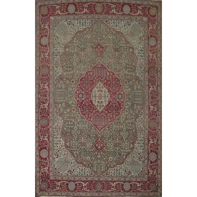 Hand Knotted Oriental 100% Wool Carpet Traditional Floral Greys & Charcoal Tabriz Area Rug - 13' 1'' X 9' 7''