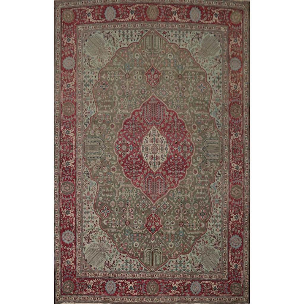 Hand Knotted Oriental 100% Wool Carpet Traditional Floral Greys & Charcoal Tabriz Area Rug - 13' 1'' X 9' 7''
