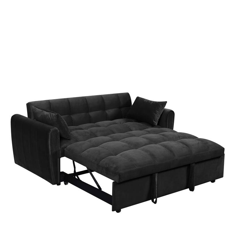 64.96" Velvet 3-in-1 Convertible Sofa Bed with Adjustable Back, Storage Pocket, and 500lb Weight Capacity