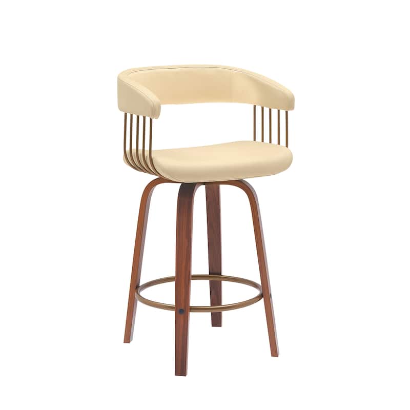 Topanga Modern Swivel Bar Stool, Upholstered Counter Height Chair with Bentwood Legs