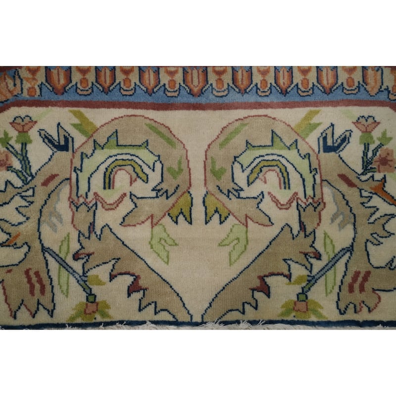 Hand-knotted Traditional Wool Beige Geometric Oriental Area Rug - 11' 9'' X 8' 9''
