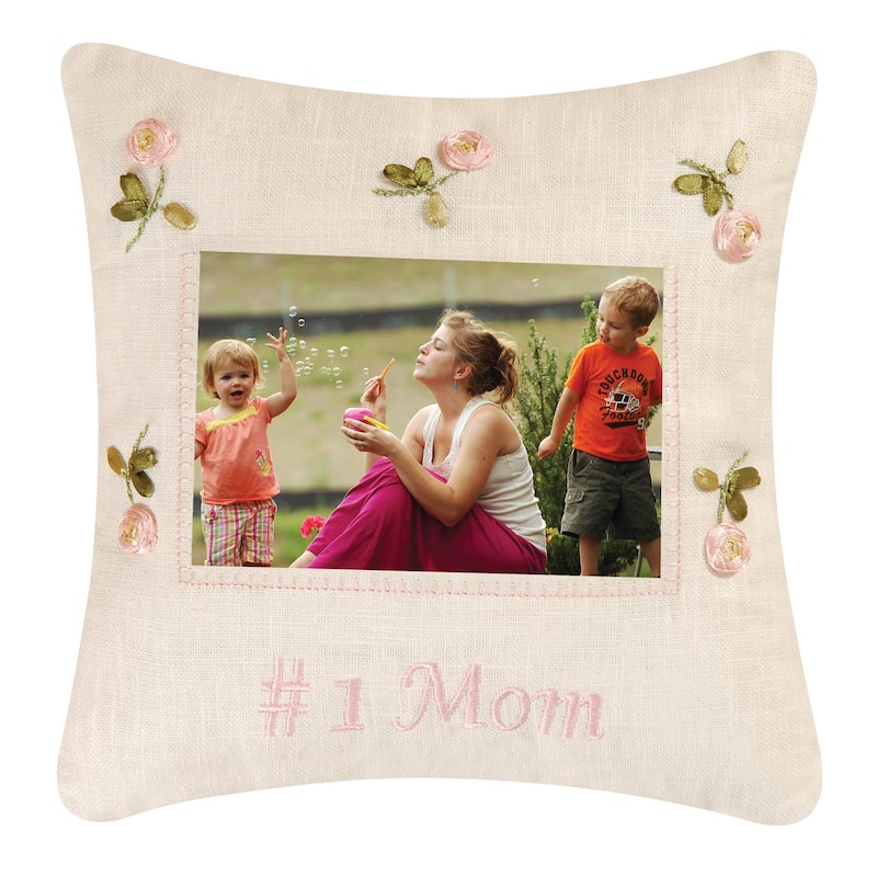 10" x 10" Number 1 Mom Embroidered Picture Pillow