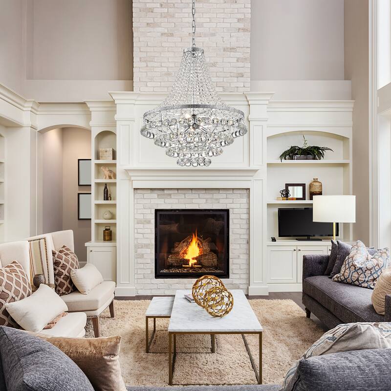 Chrome 7-Light Empire Four Tier Chandelier with Crystal