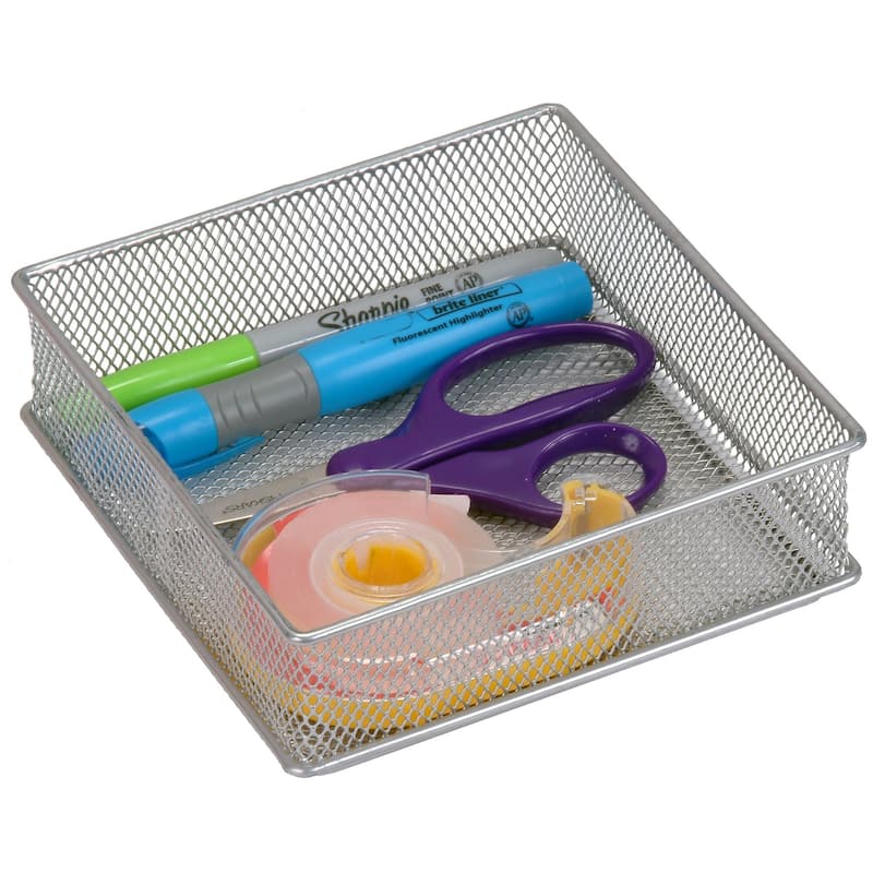 Silver Mesh Drawer Cabinet and or Shelf Organizer Bins, School Supply Holder Office Desktop Organizer Basket, pack of 12