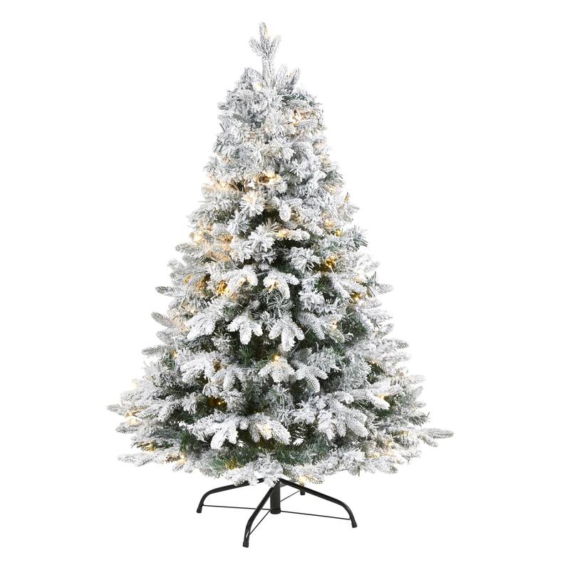 4ft Flocked Christmas Tree - Prelit Artificial Pine Tree with 450 Branch Tips - Holiday Decor - White - 48