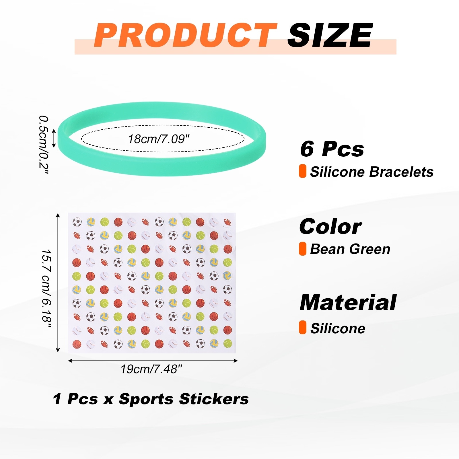 Silicone Bracelets, Rubber Wristbands, Blank Rubber Bracelets Stretch Bands with Sports Stickers