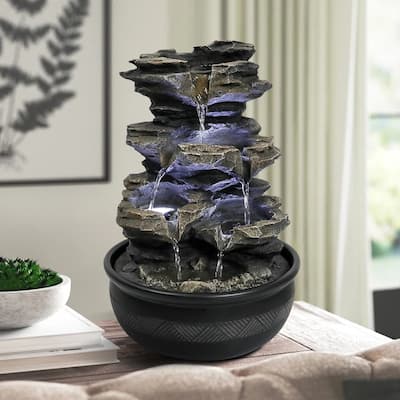 Indoor Tabletop 5-Tier Fountain Waterfall Fountains Stacked Rocks Water Feature Relaxation Desktop Fountain for Home,Office