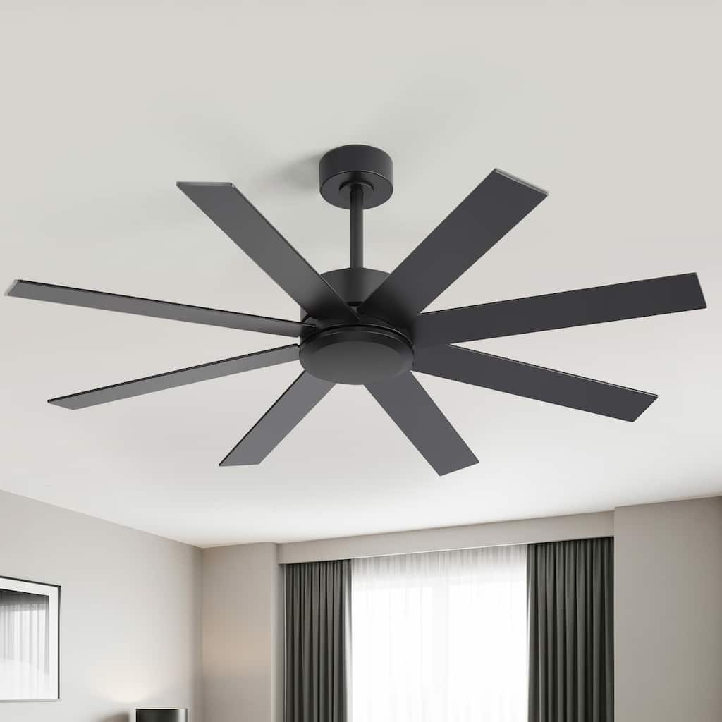 52 Inch Modern Ceiling Fan No Light, Dual Finish Black/Walnut Blades, Remote Control, Quiet DC Motor - 52-Inch