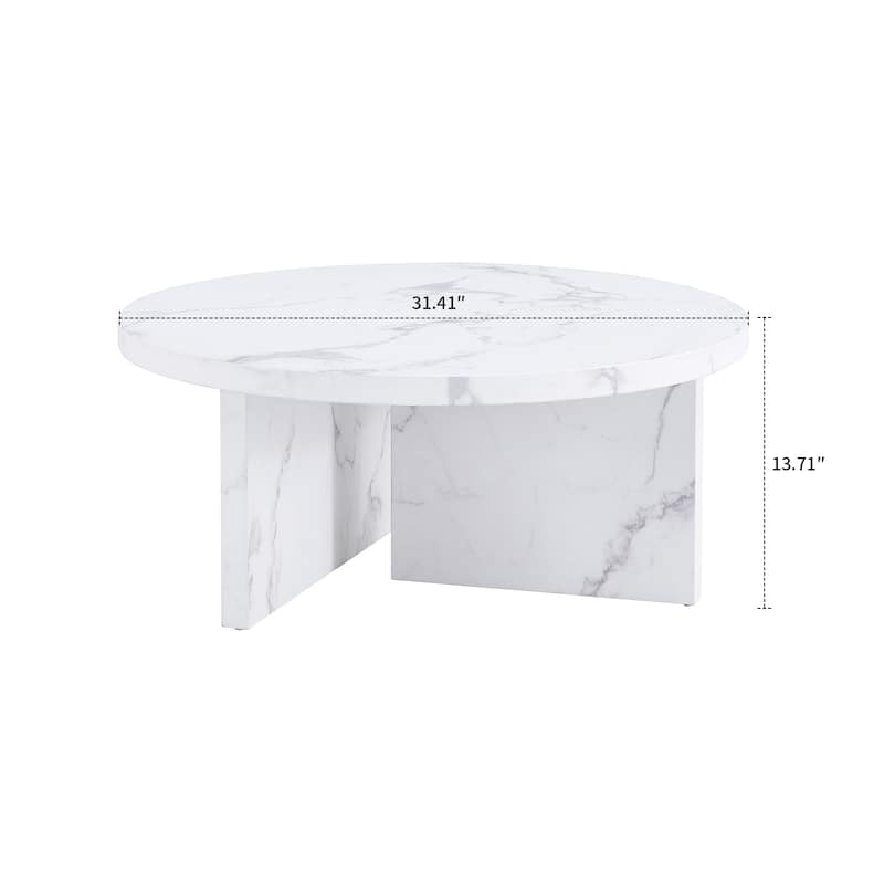 Modern Stylish Wooden Round Coffee Table with Imitation Marble Veneer Surface
