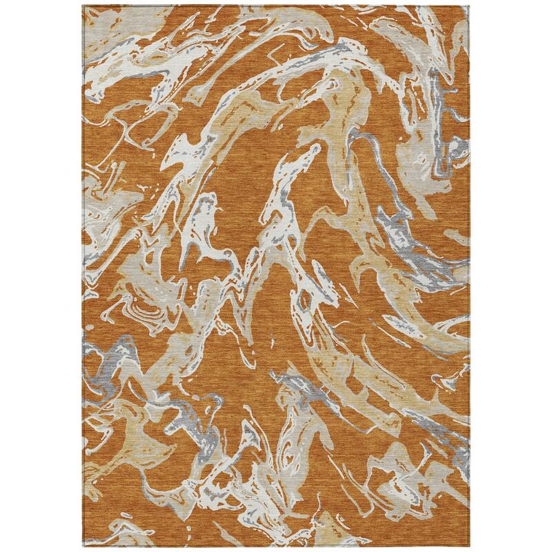 Machine Washable Indoor/ Outdoor Modern Wave Chantille Rug