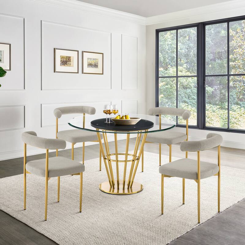 Veronica 48 inch Glass and Walnut Wood Round Dining Table with Metal Base