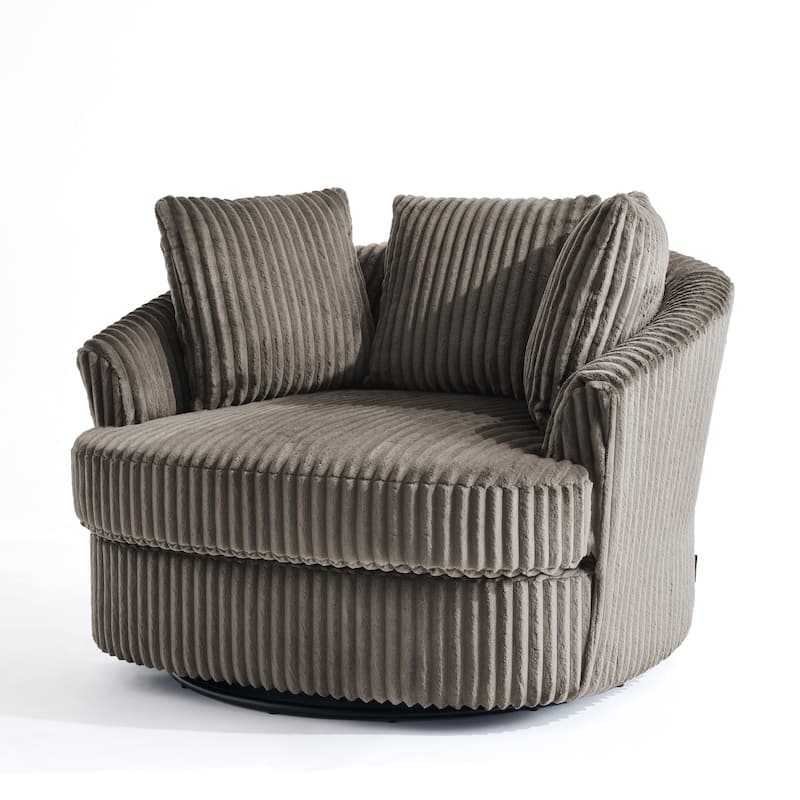 Oversized 43" W Plush Corduroy Recessed Arm Swivel Barrel Chair