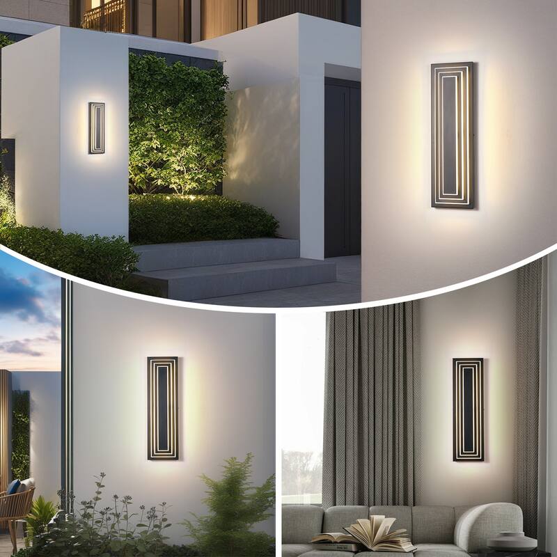 23.6 in Modern Long Outdoor Wall Lights Exterior Lights for House,LED Outdoor Wall Large Front Porch Light Fixture - Black