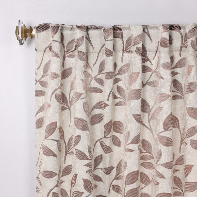 Superior Leaves Machine Washable Room Darkening Curtains with Back Tabs, Set of 2