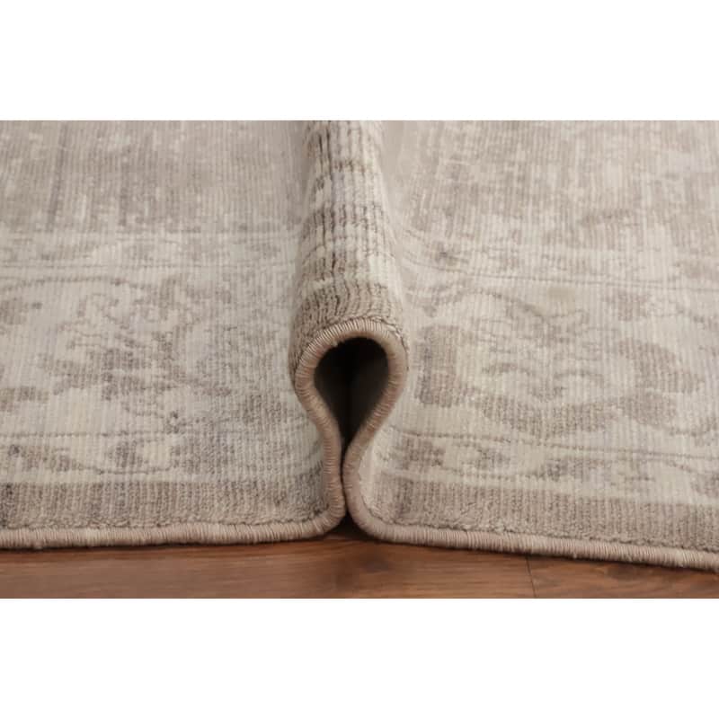 Hand Knotted Oriental Viscose Silk Carpet Modern Abstract Beige & Ivories Abstract Area Rug - 7' 4'' X 5' 3''
