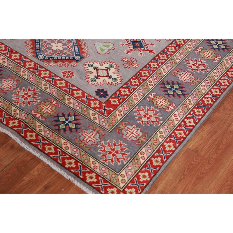 Hand Knotted Oriental 100% Wool Carpet Traditional All-Over Greys & Charcoal Kazak Area Rug - 9' 0'' X 8' 3''