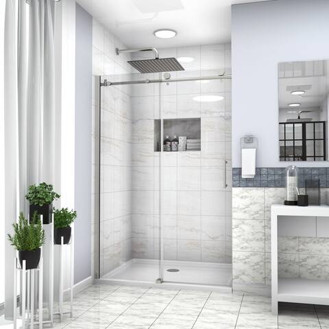 Lordear Shower Door 48" W x 76"H Frameless Single Sliding Shower Enclosure